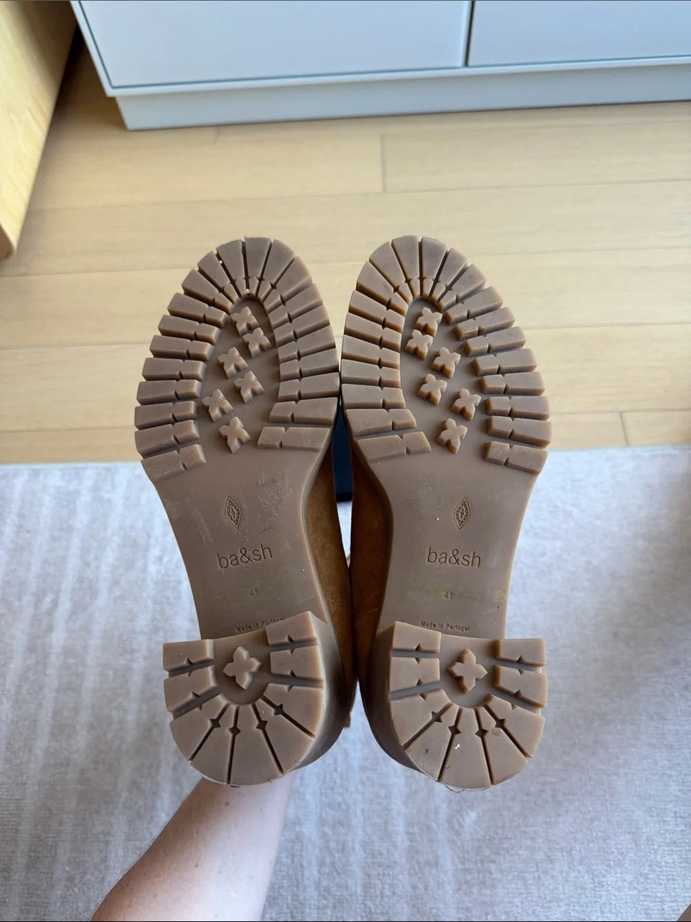 ba&sh Tan Suede Chelsea Booties with Lug Sole